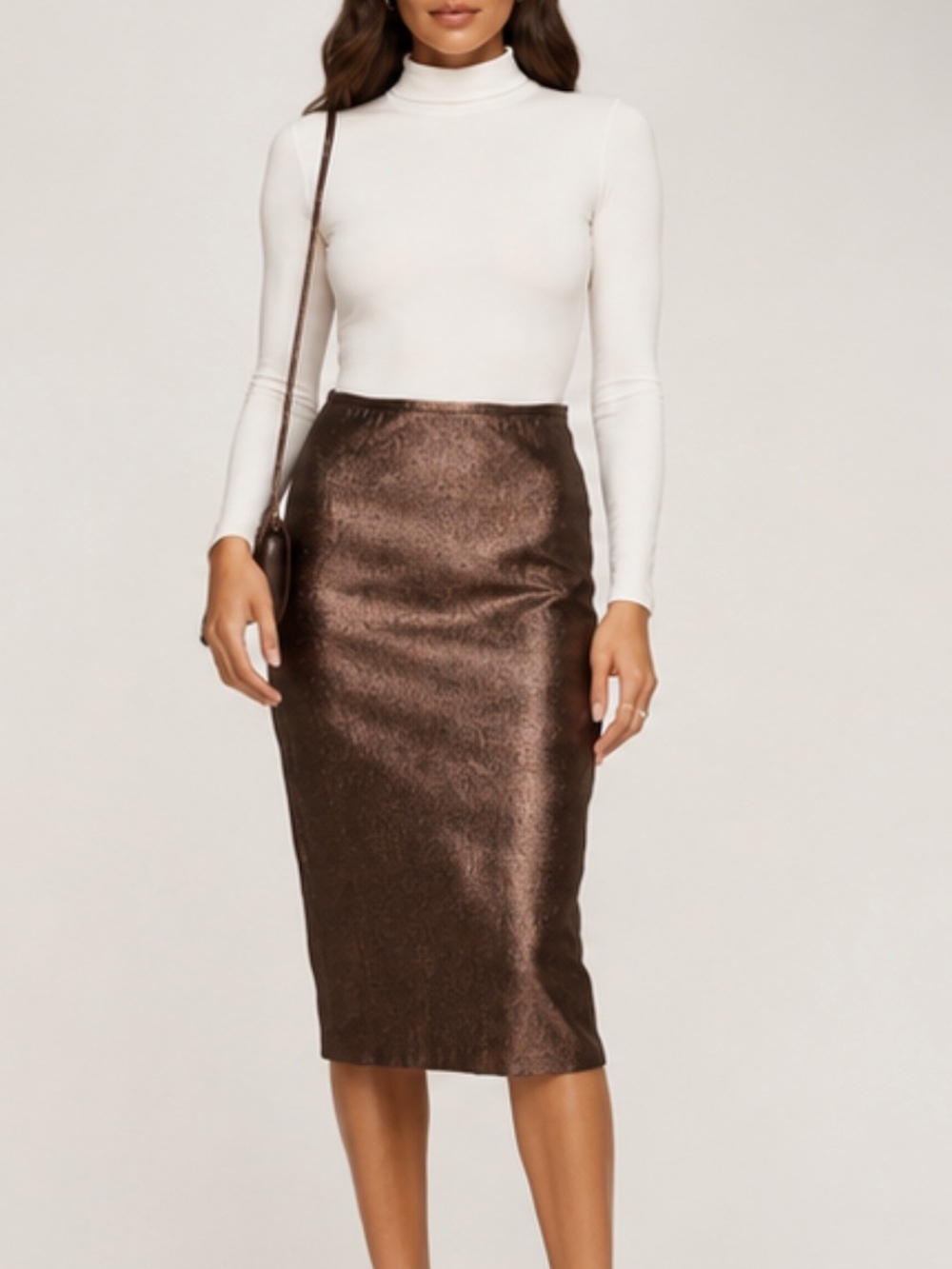 NWT Twinset Metallic Pencil Skirt Copper/Brown Size 40/XS